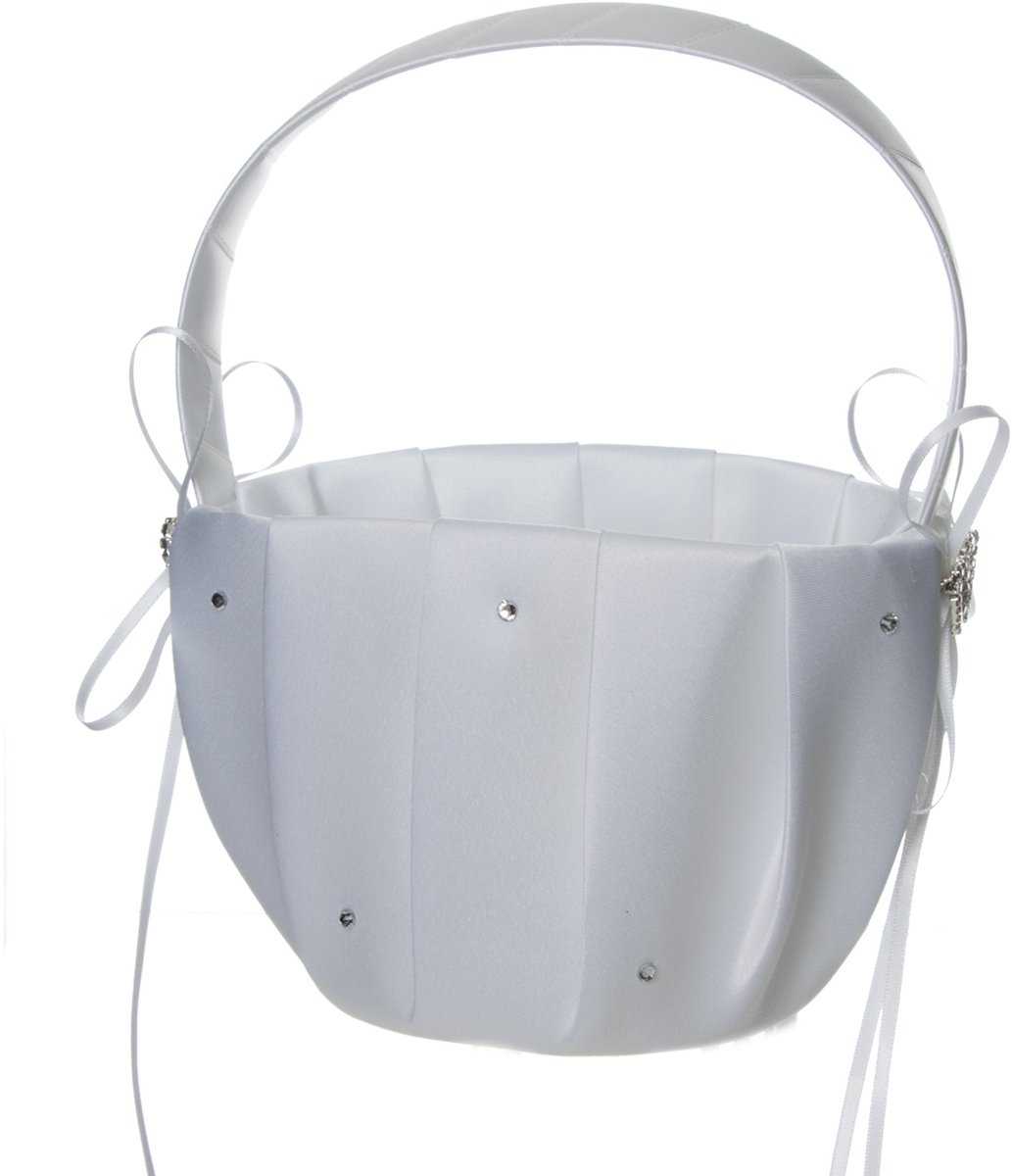 Luxe Witte Zijden Mandje met Diamantjes – 13x22 cm | Perfect als Bruidsmandje, strooimandje, Decoratie of Geschenkmandje